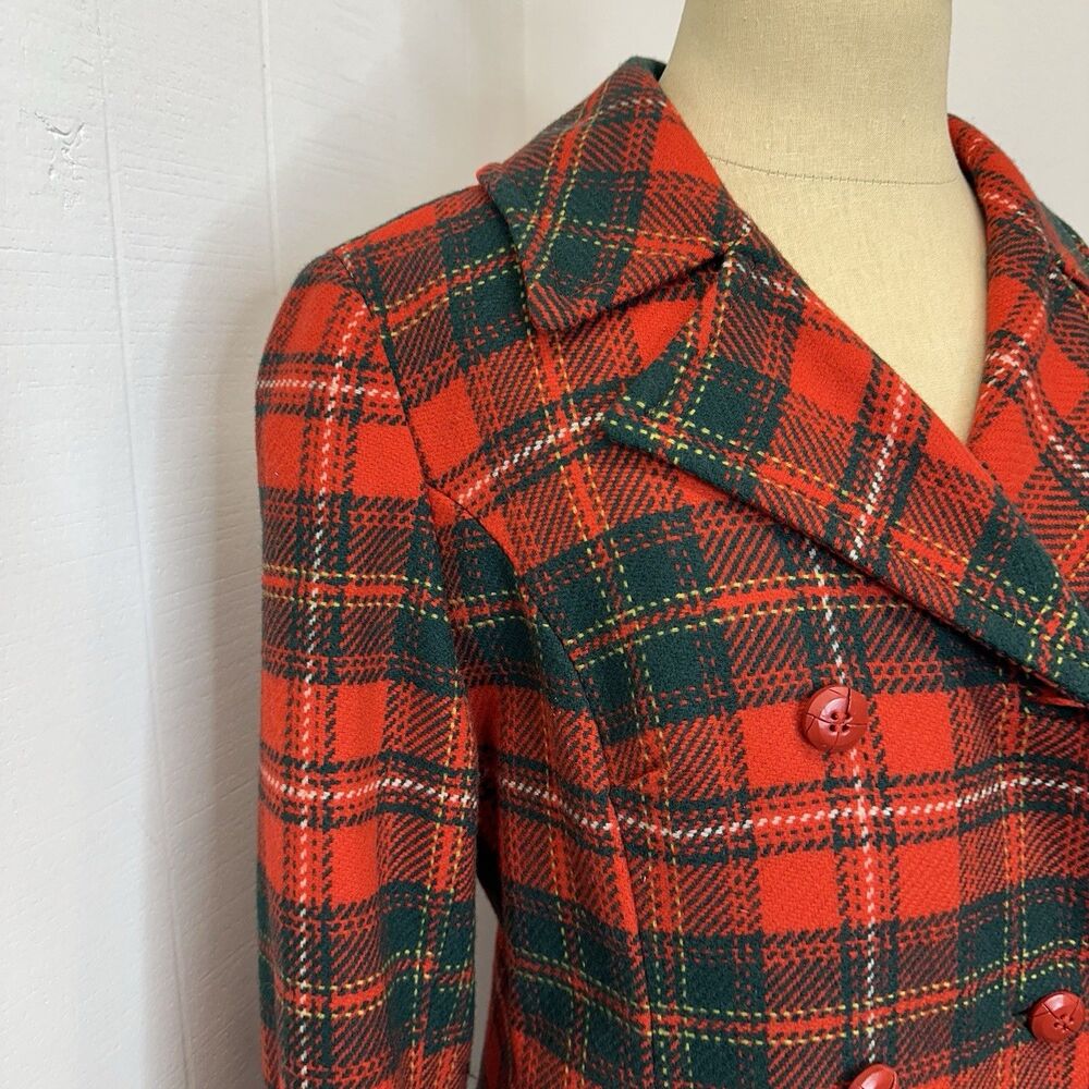 Pendleton Red Wool Tartan Plaid Pea Coat Jacket Fit and Flare Flattering Cut - Picture 3 of 16